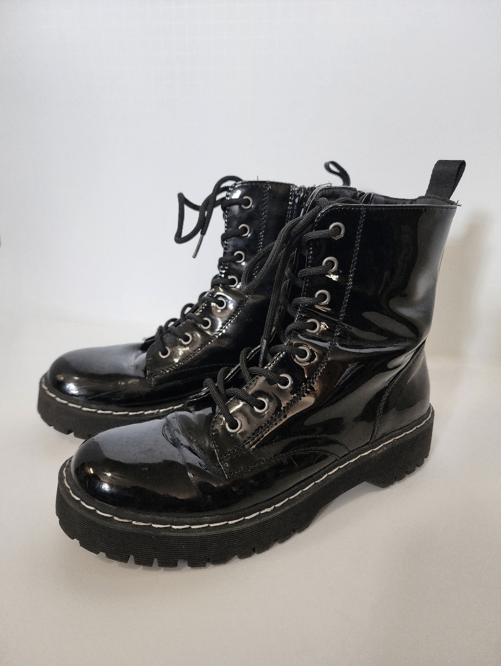 Black Shiney Pvc Black Conbat Boots - Picture 3 of 4